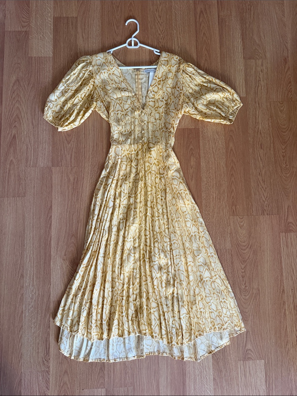 Faithfull the Brand Yellow Snake-Print Puff Sleeve Maxi Dress